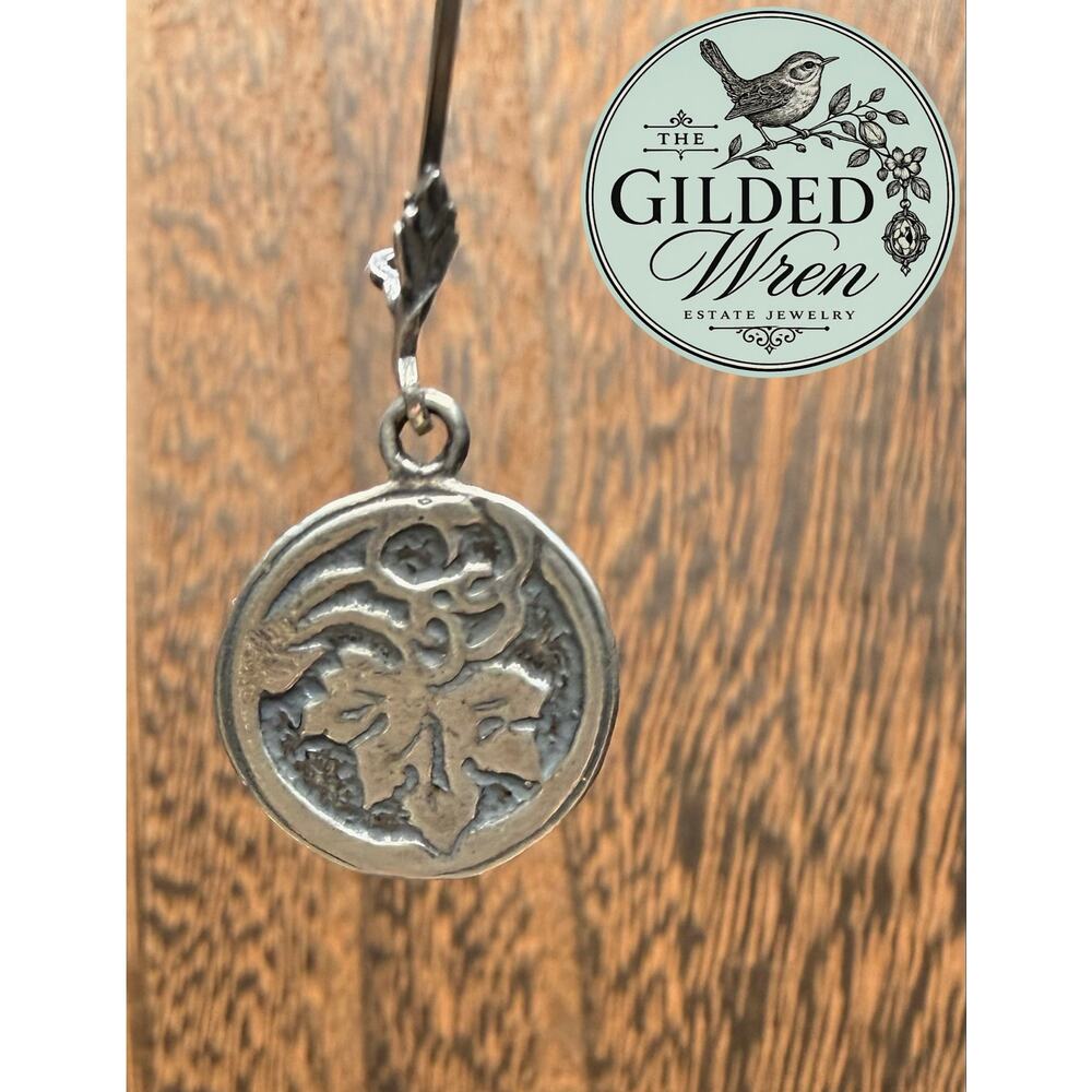 Silpada W1103 Sterling Silver Leaf Vine Coin Dangle Earrings 2004 Retired